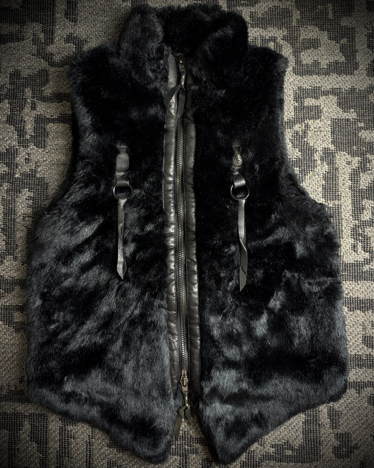 Midas Skull Embroidered Faux Fur Vest