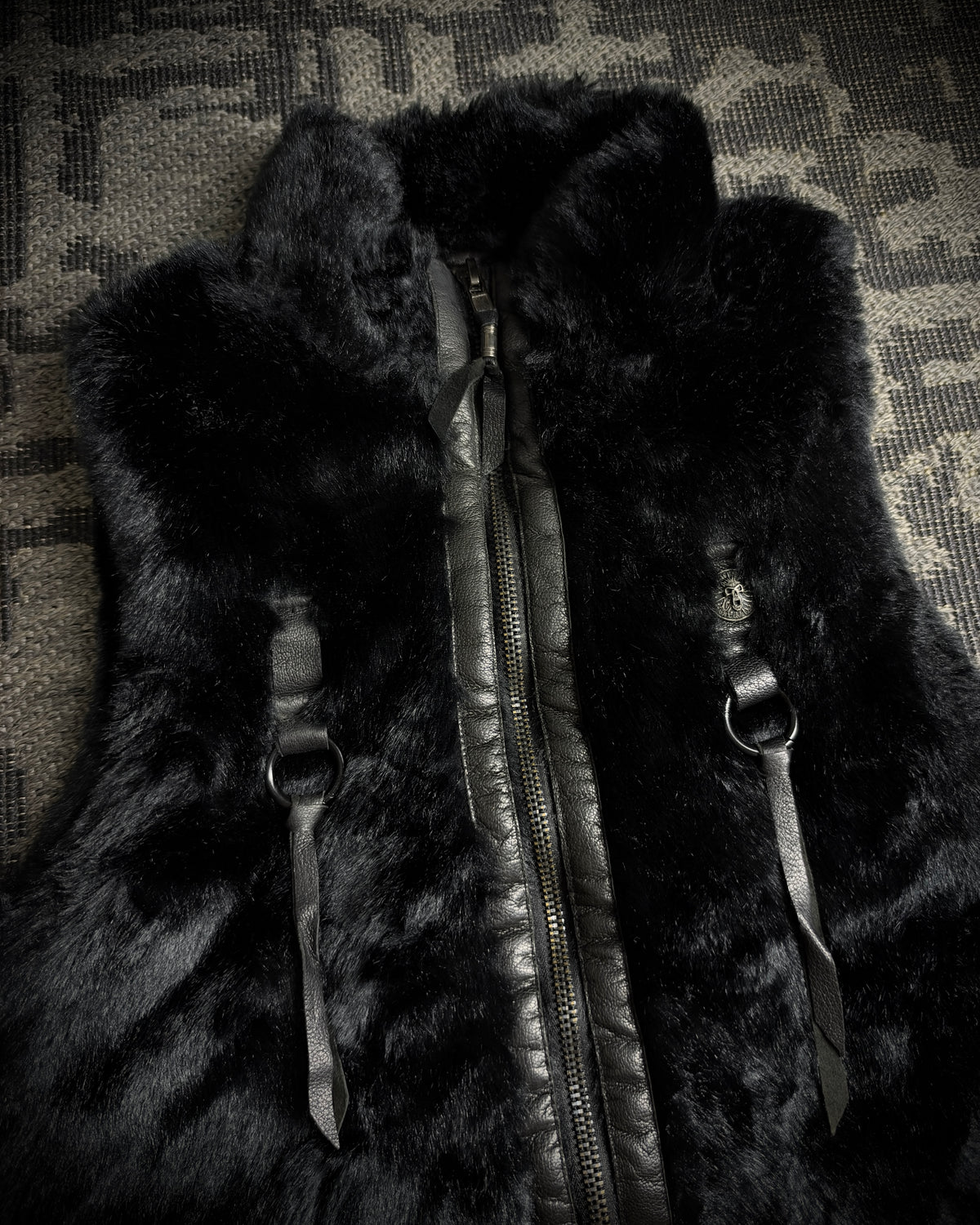 Midas Skull Embroidered Faux Fur Vest