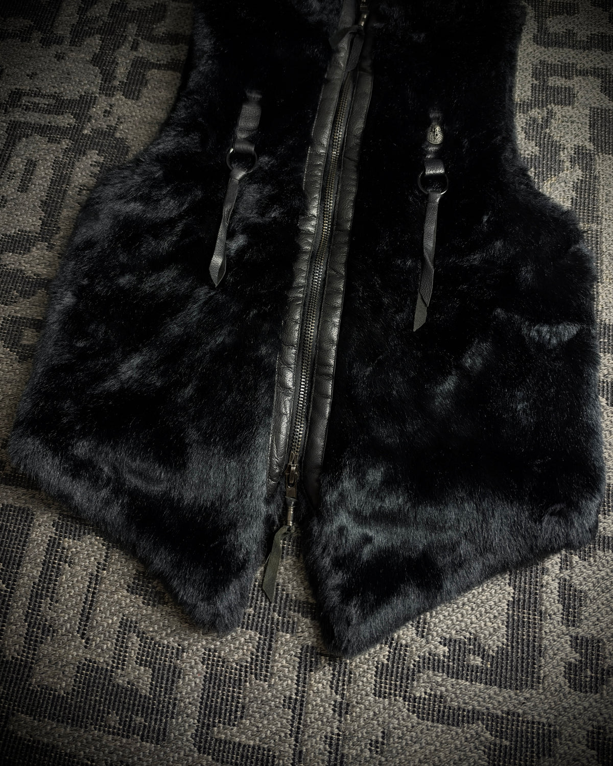 Midas Skull Embroidered Faux Fur Vest
