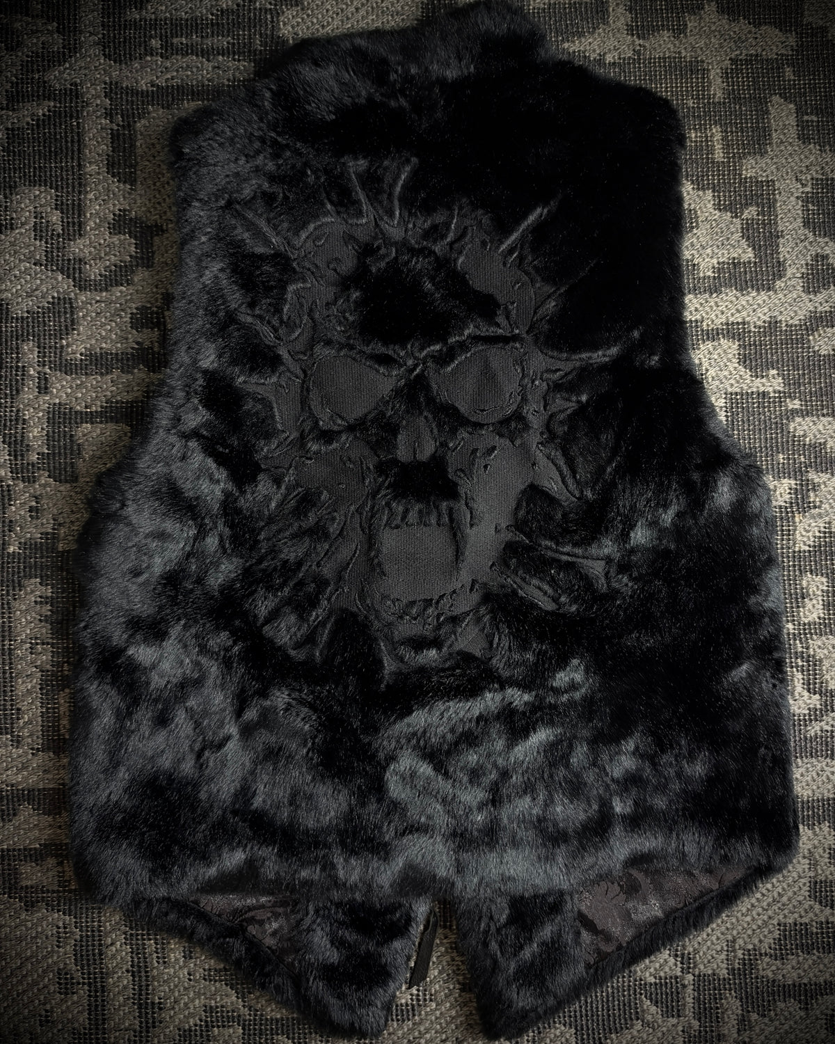 Midas Skull Embroidered Faux Fur Vest