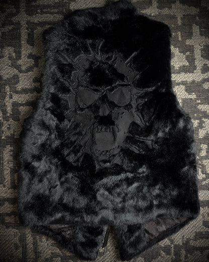 Midas Skull Embroidered Faux Fur Vest