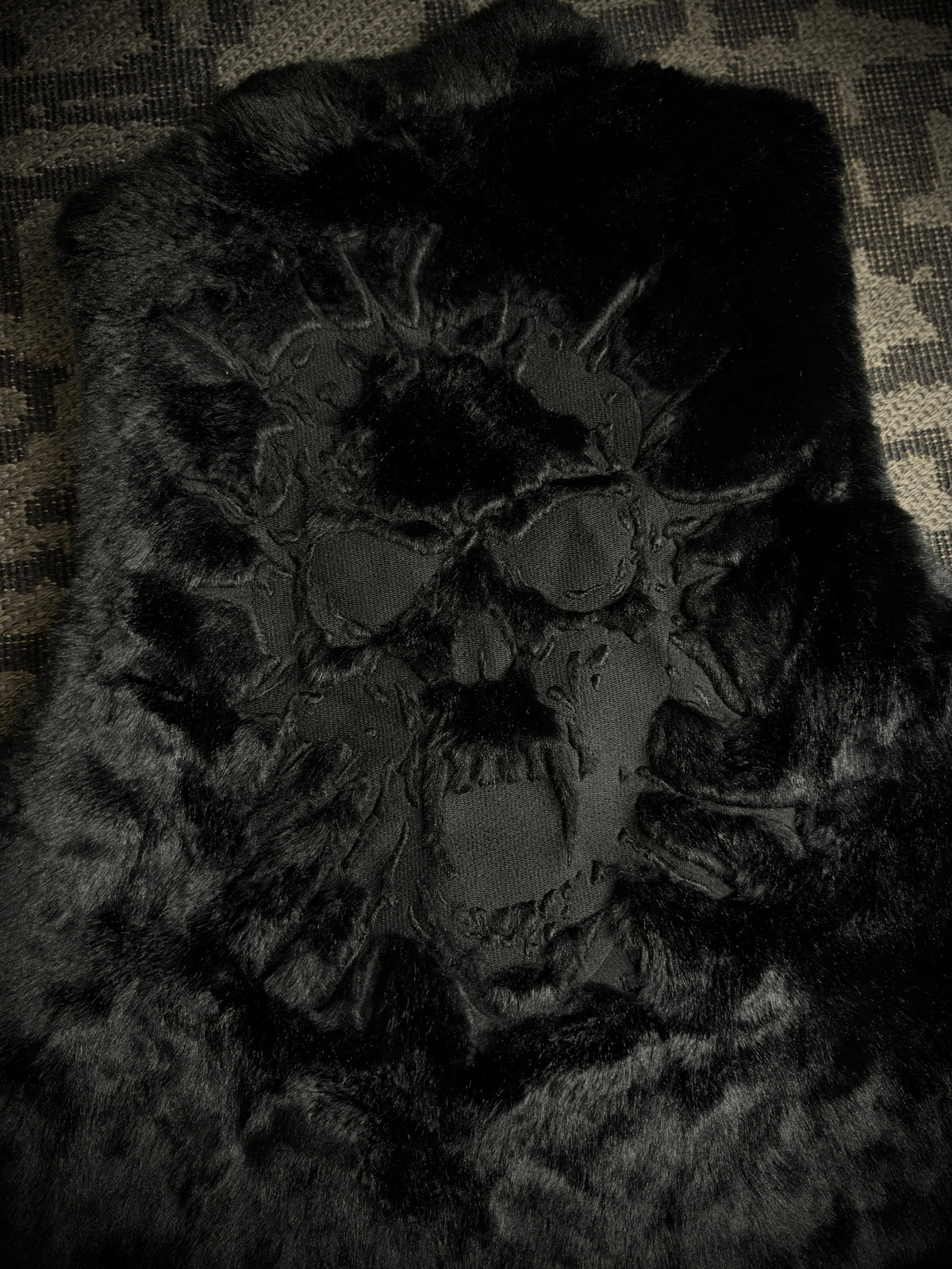 Midas Skull Embroidered Faux Fur Vest