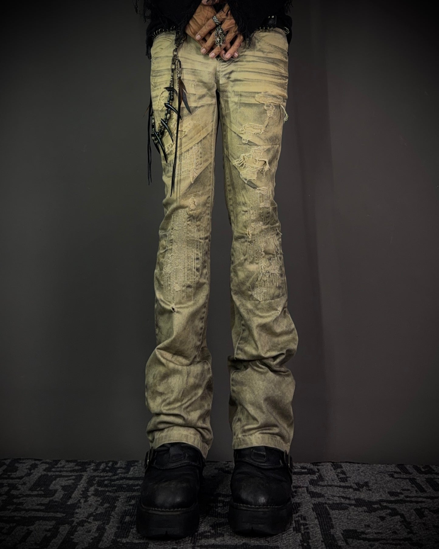 FUGA Washed Sand Heavy Stitch Distressed Bootcut