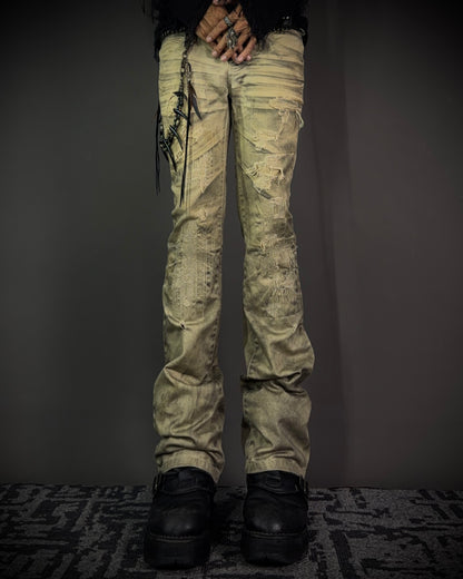 FUGA Washed Sand Heavy Stitch Distressed Bootcut