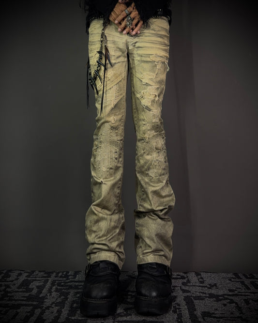 FUGA Washed Sand Heavy Stitch Distressed Bootcut