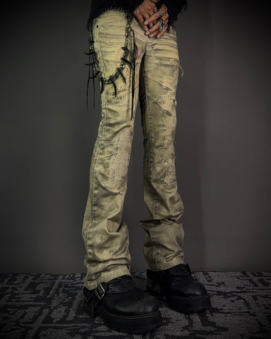 FUGA Washed Sand Heavy Stitch Distressed Bootcut