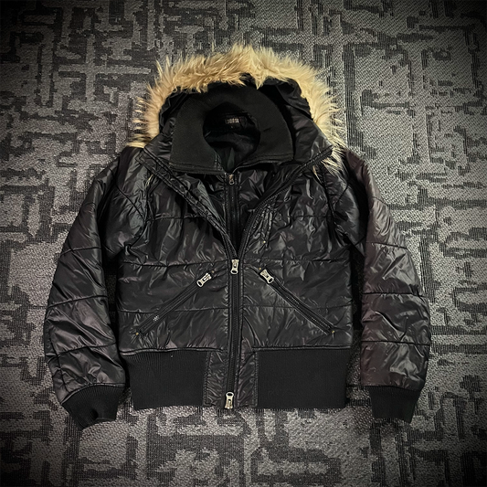 Lowbox Fur Hoodie Puffer Faded Jacket