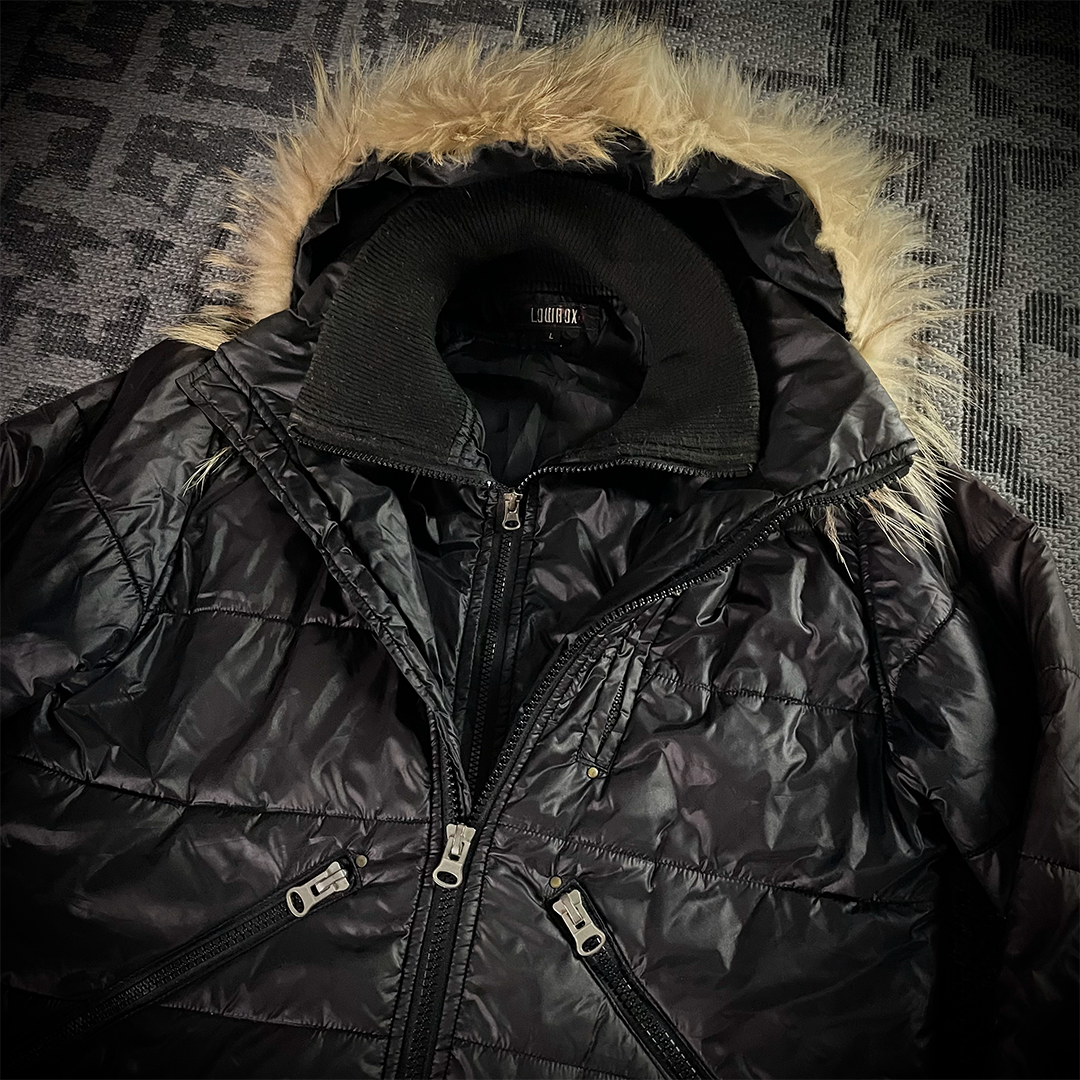 Lowbox Fur Hoodie Puffer Faded Jacket