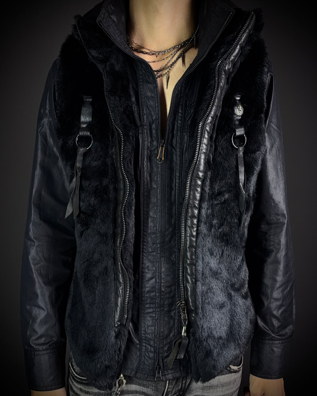 Midas Skull Embroidered Faux Fur Vest