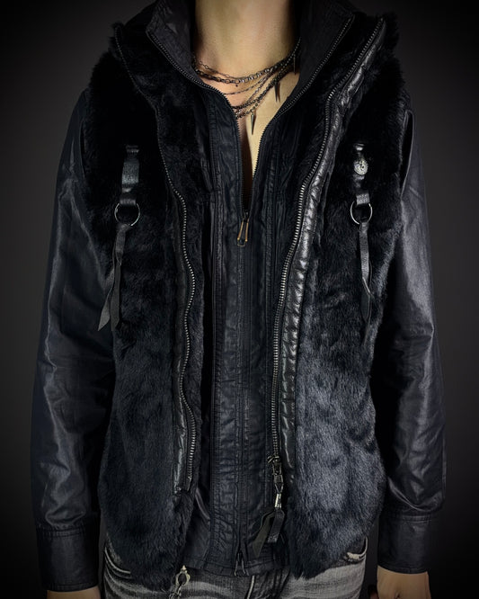 Midas Skull Embroidered Faux Fur Vest