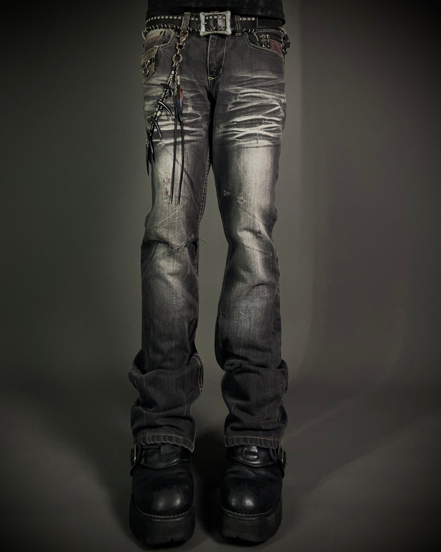 Semantic Design Multi Zip Whiskered Bootcut Jeans