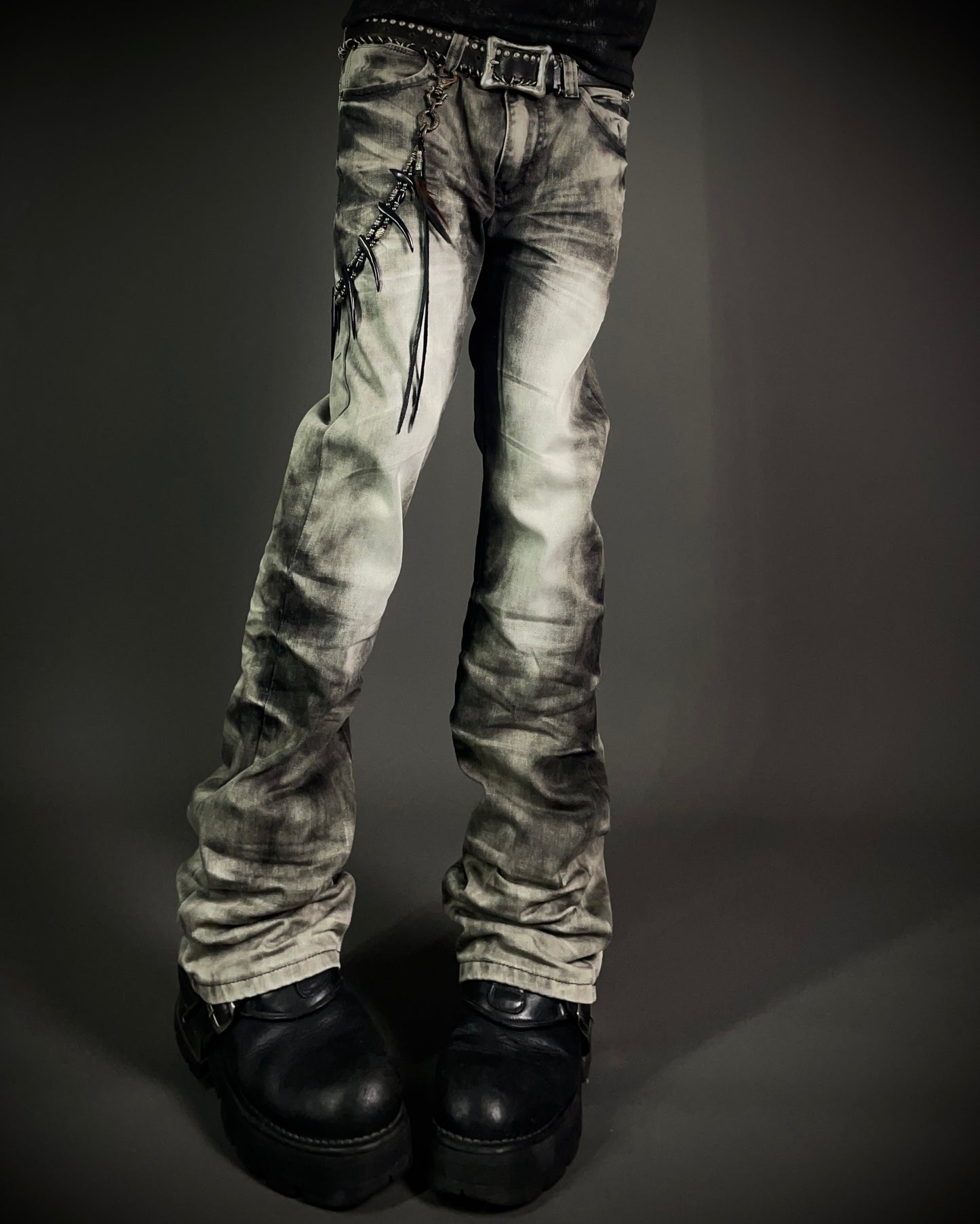 Black Crown Acid Wash Boot Cut Jeans