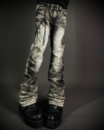 Black Crown Acid Wash Boot Cut Jeans