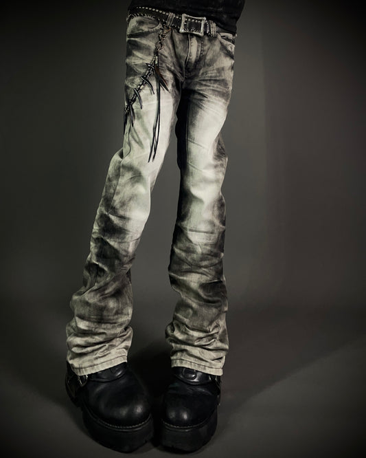 Black Crown Acid Wash Boot Cut Jeans