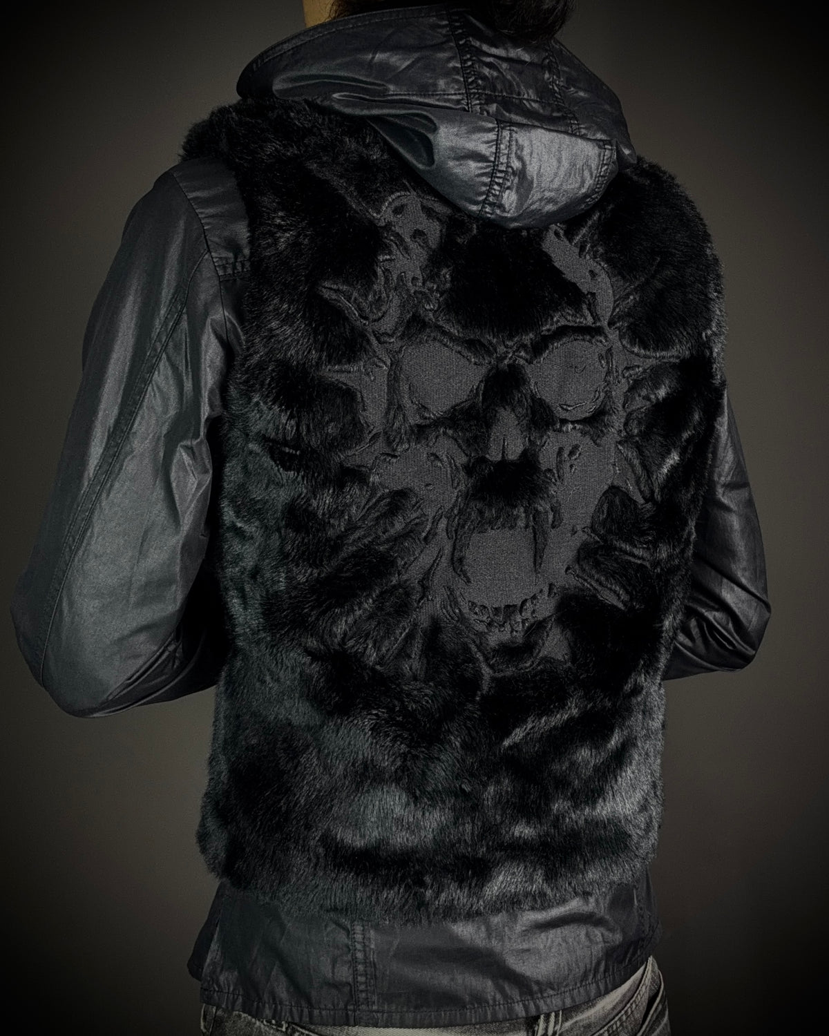 Midas Skull Embroidered Faux Fur Vest
