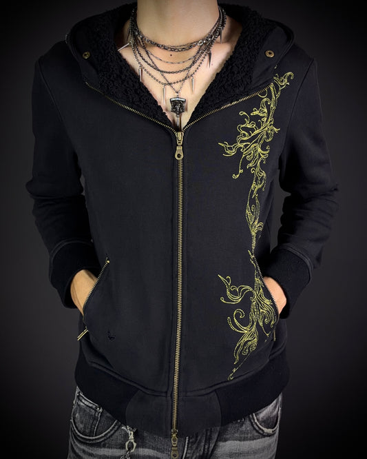 Midas Gold Ornamental Rhinestone Zip Hoodie