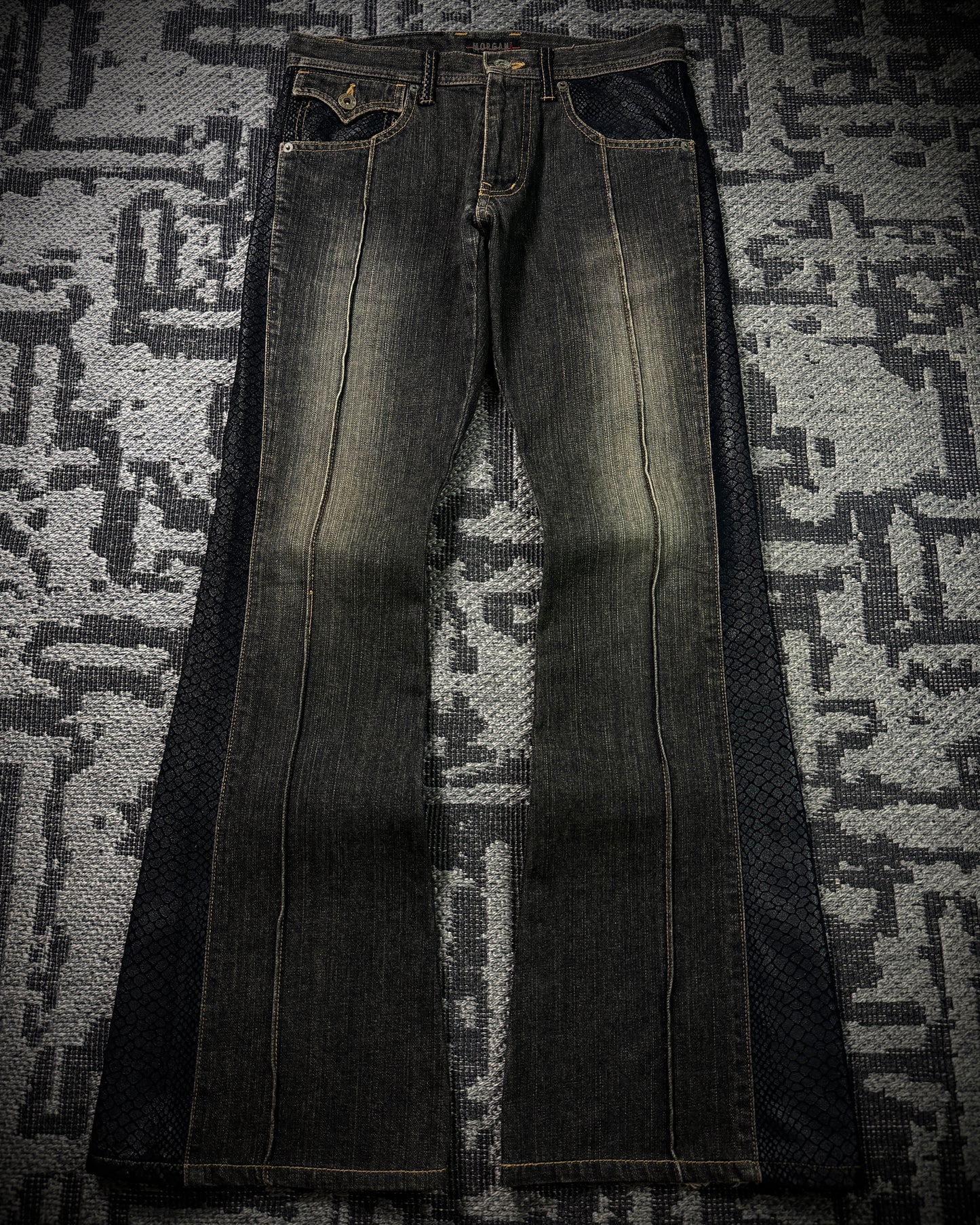 Morgan Homme Glossy Python Panel Flared Jeans
