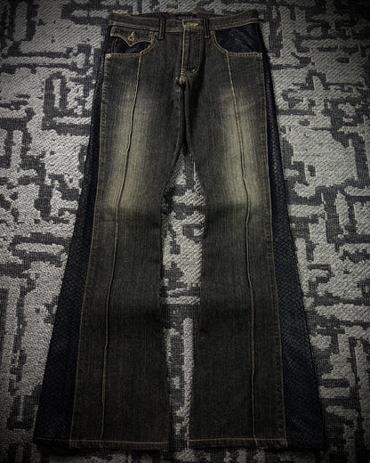 Morgan Homme Glossy Python Panel Flared Jeans