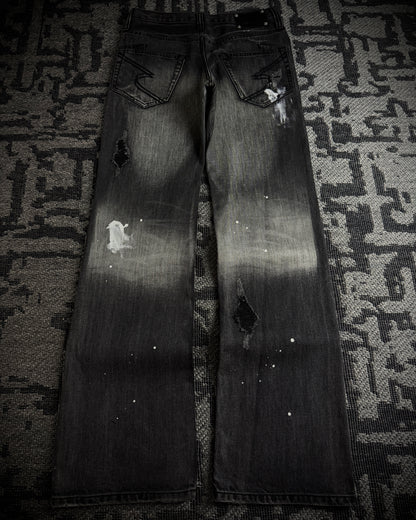 Semantic Design Washed Black Distressed Bootcut Jeans