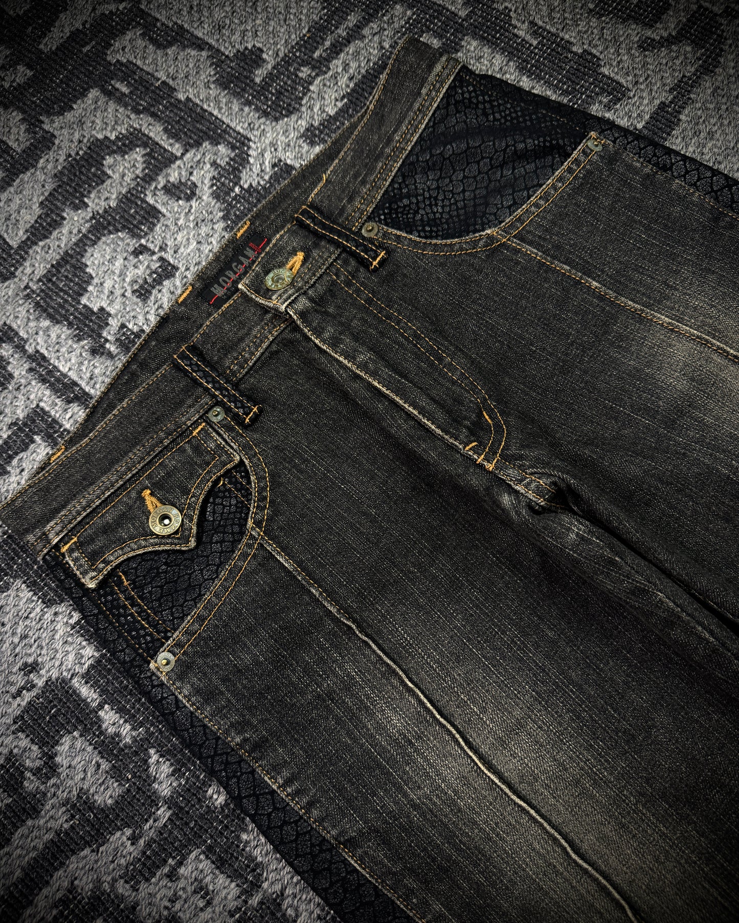 Morgan Homme Glossy Python Panel Flared Jeans
