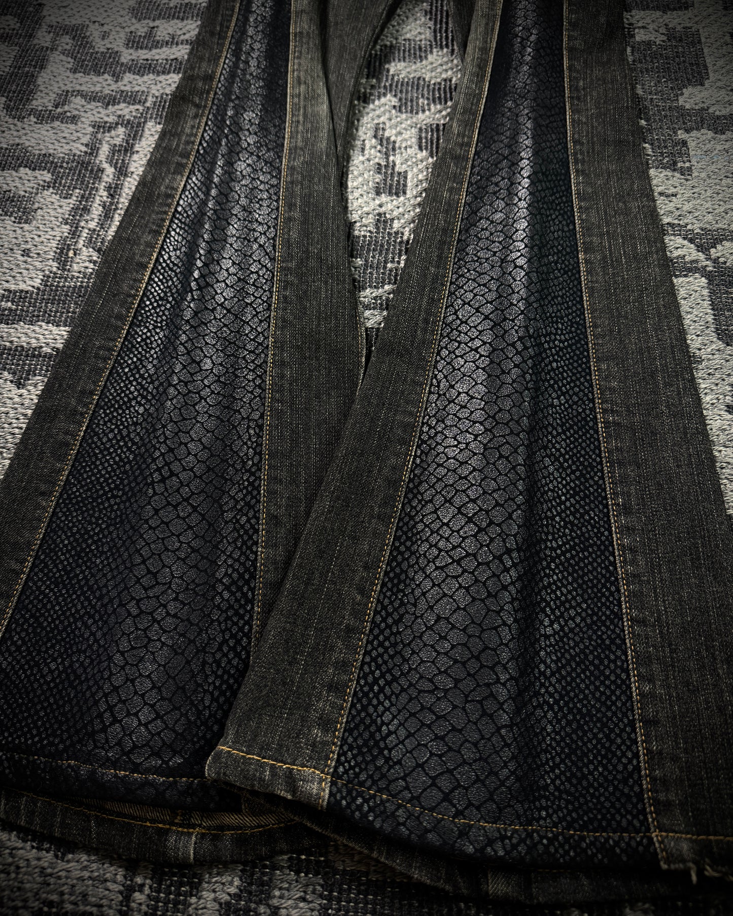 Morgan Homme Glossy Python Panel Flared Jeans