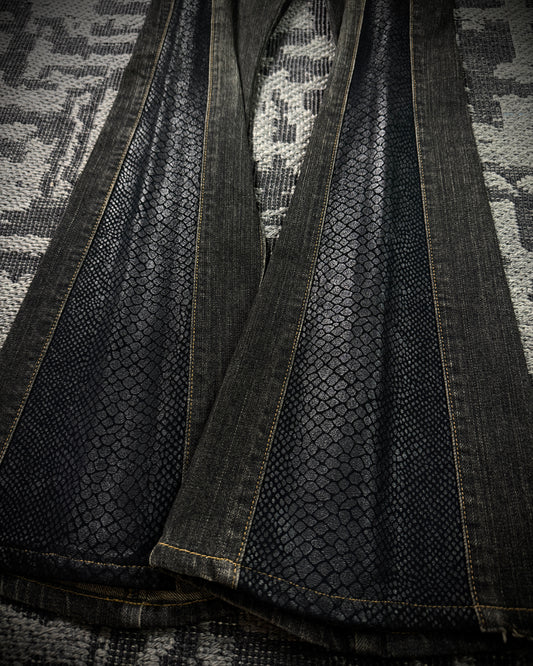 Morgan Homme Glossy Python Panel Flared Jeans