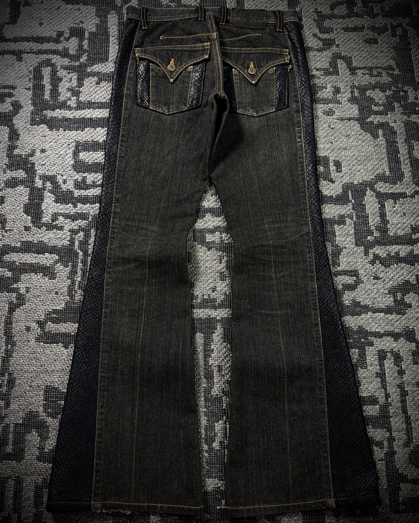 Morgan Homme Glossy Python Panel Flared Jeans