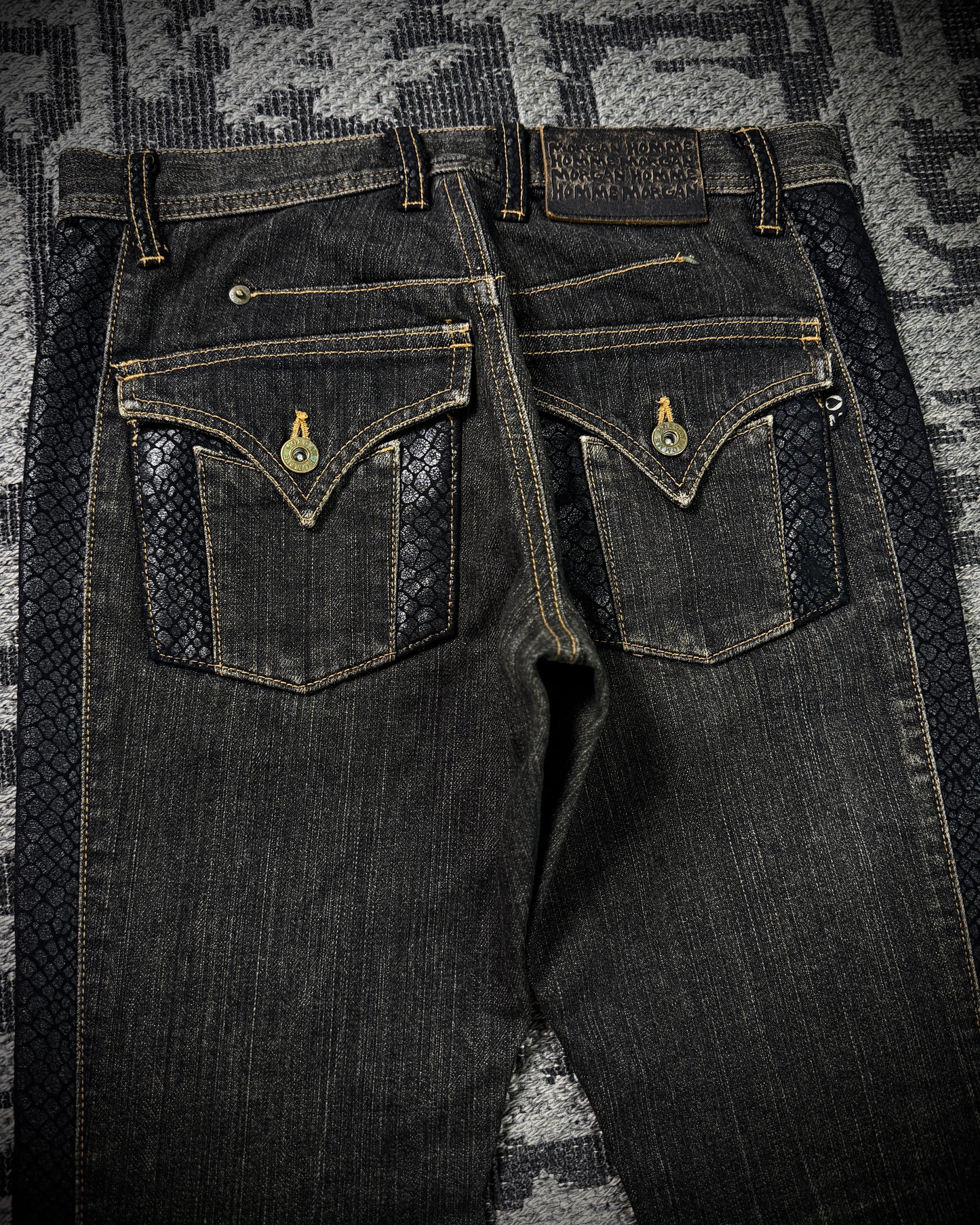 Morgan Homme Glossy Python Panel Flared Jeans
