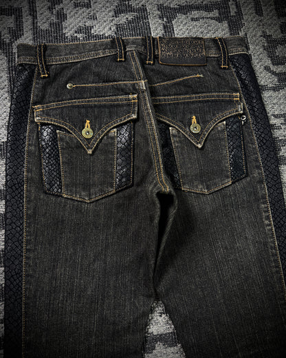 Morgan Homme Glossy Python Panel Flared Jeans