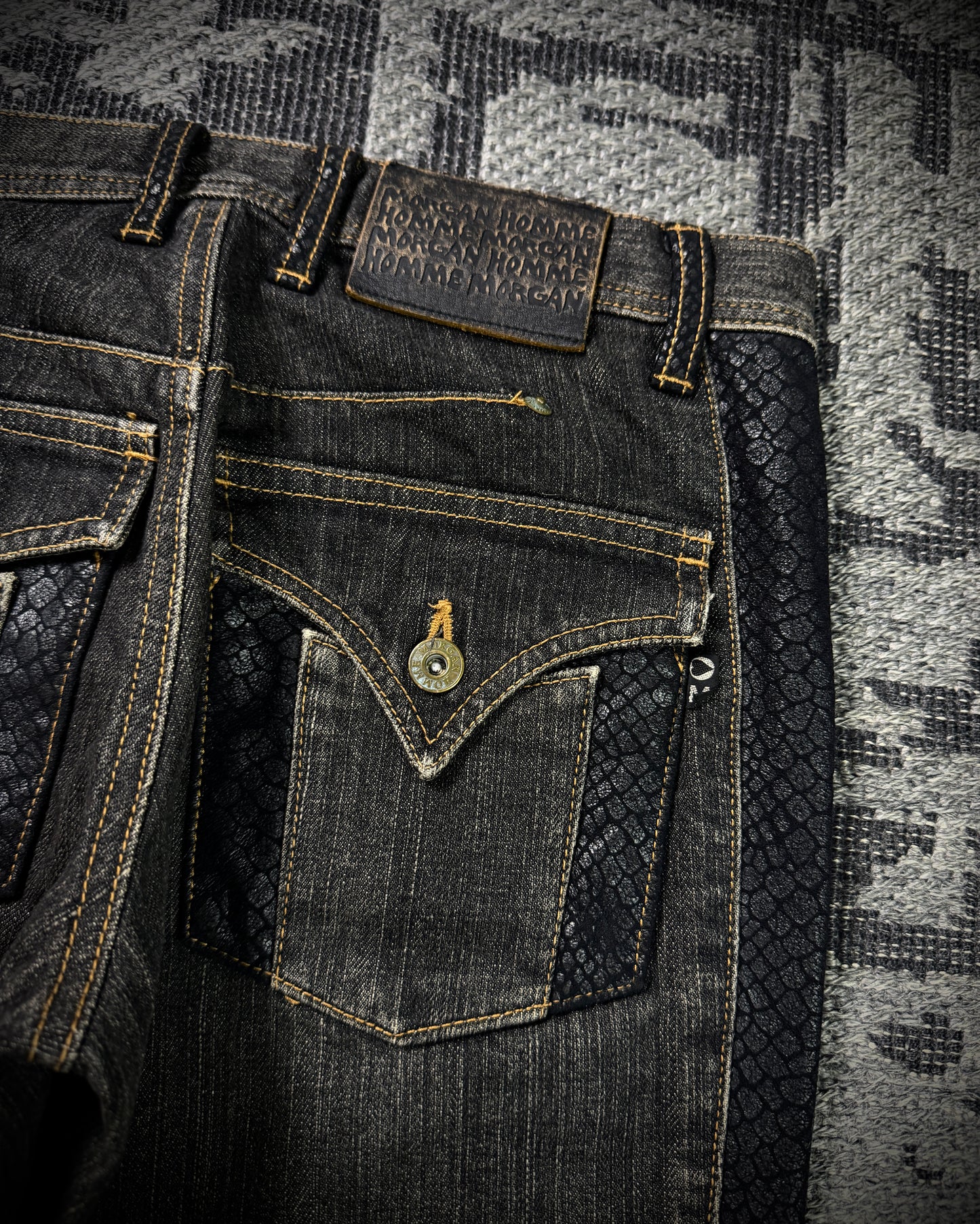 Morgan Homme Glossy Python Panel Flared Jeans