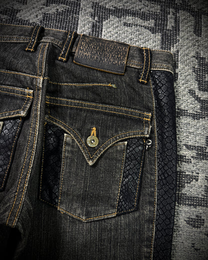 Morgan Homme Glossy Python Panel Flared Jeans