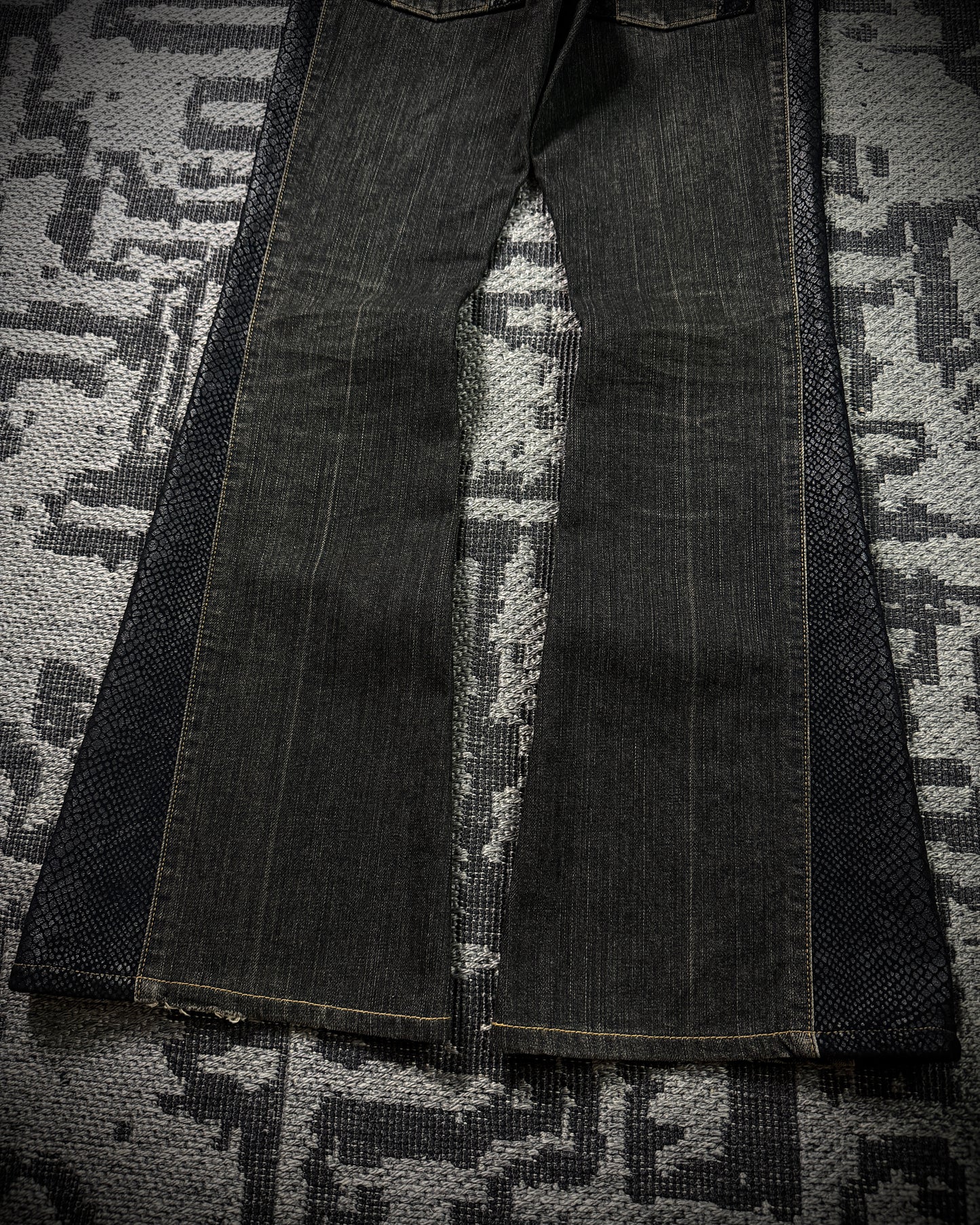 Morgan Homme Glossy Python Panel Flared Jeans