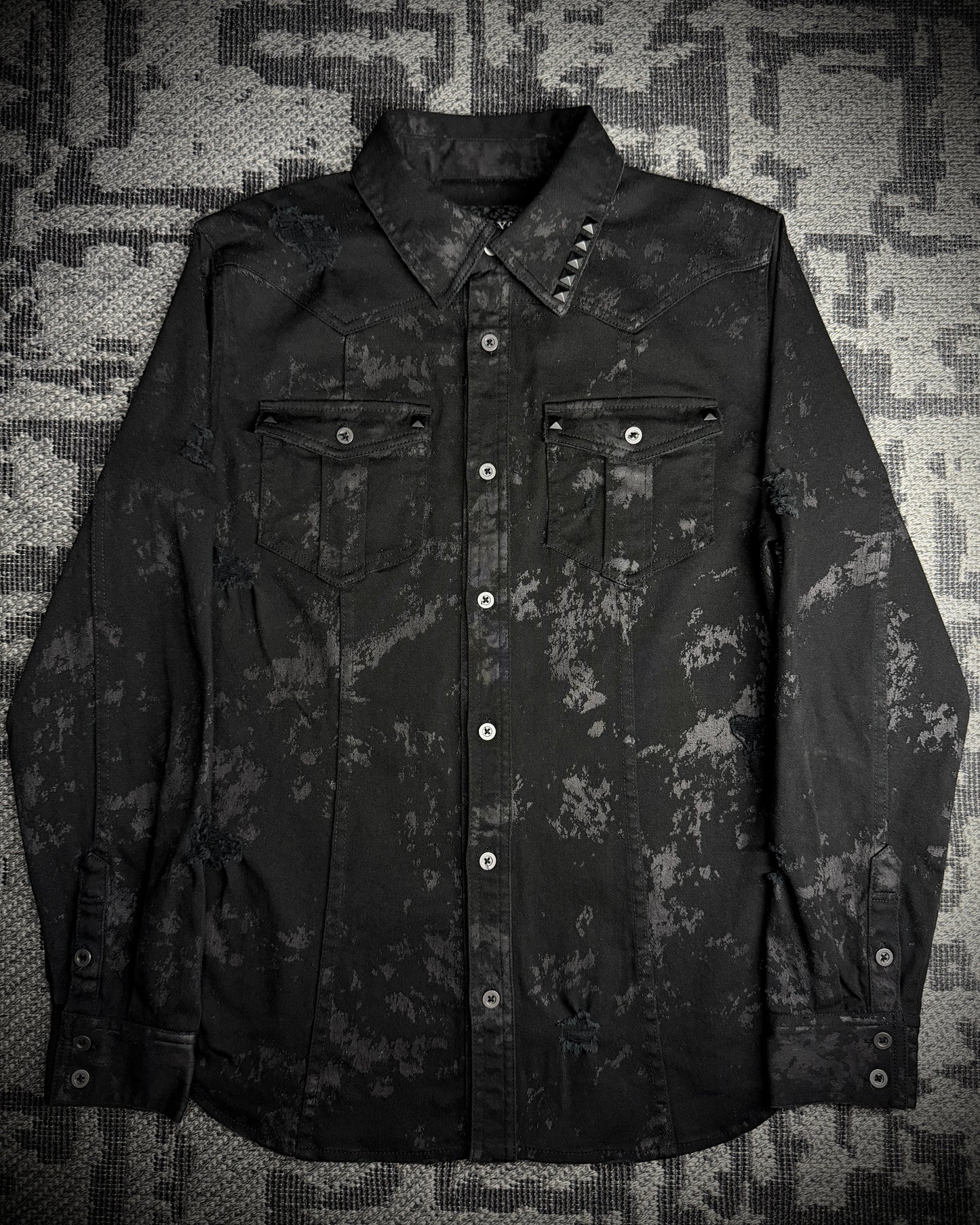 Xfrm × Jury Black Coated Splatter Studded Shirt