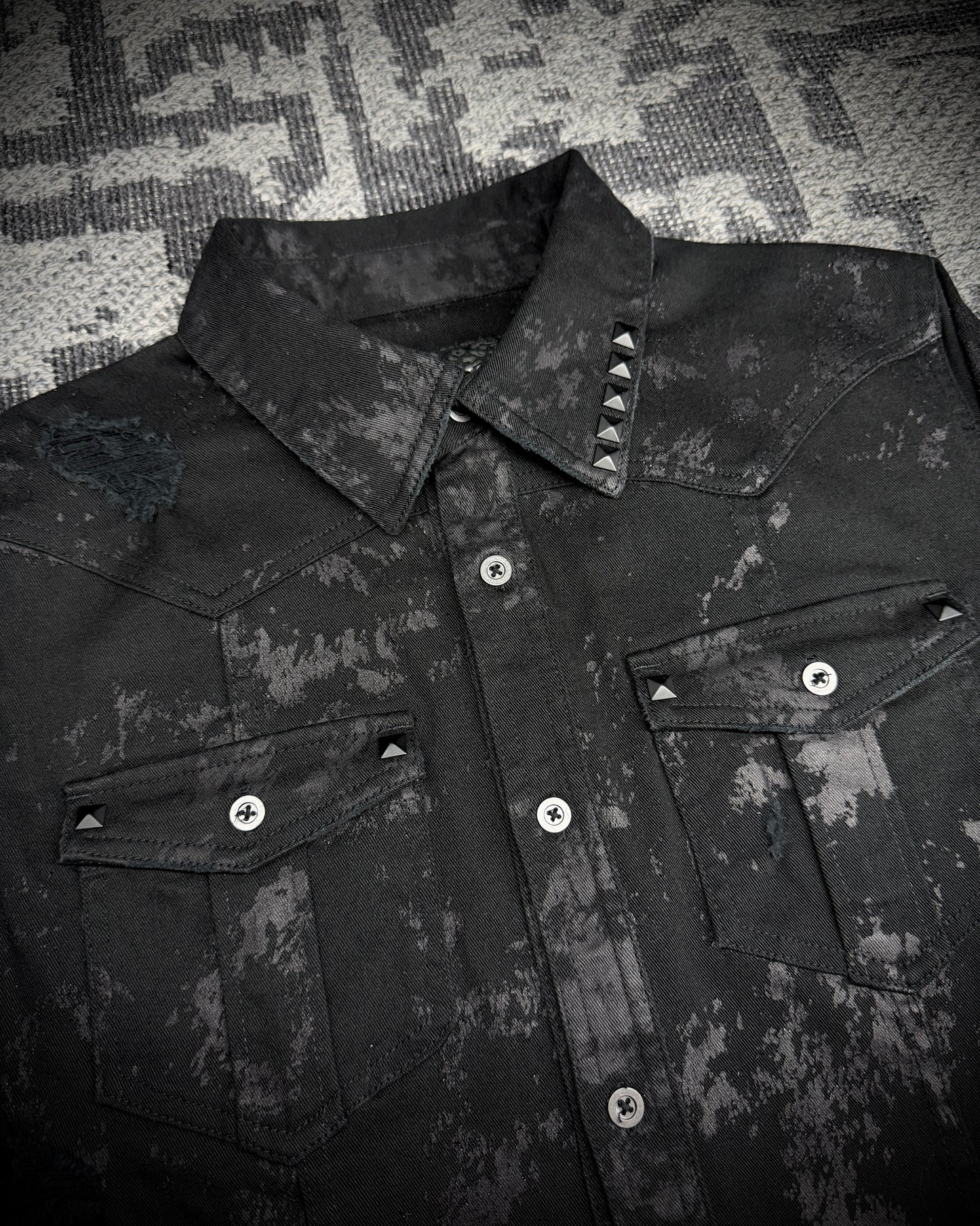 Xfrm × Jury Black Coated Splatter Studded Shirt