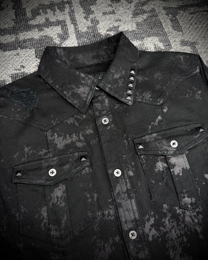 Xfrm × Jury Black Coated Splatter Studded Shirt