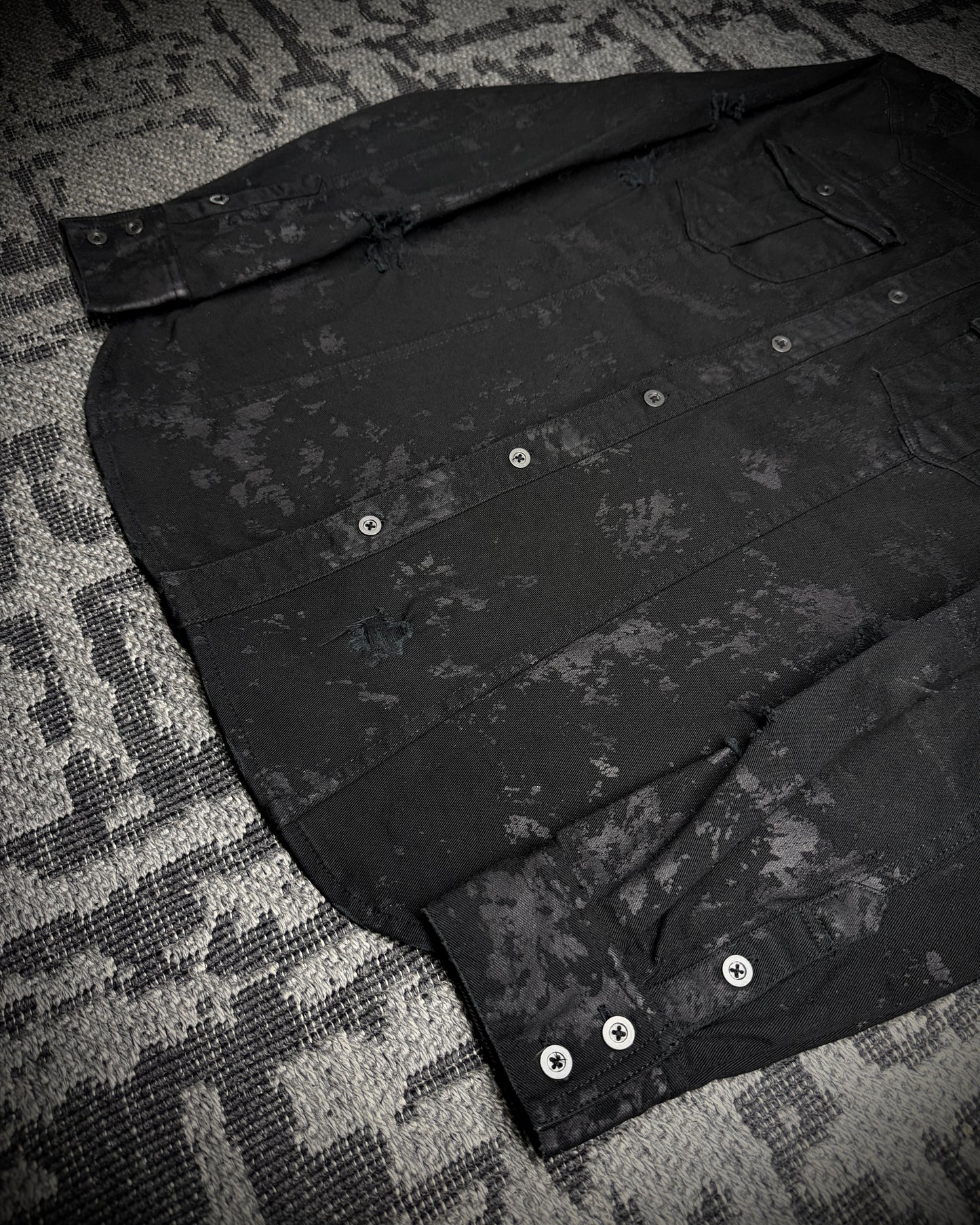 Xfrm × Jury Black Coated Splatter Studded Shirt