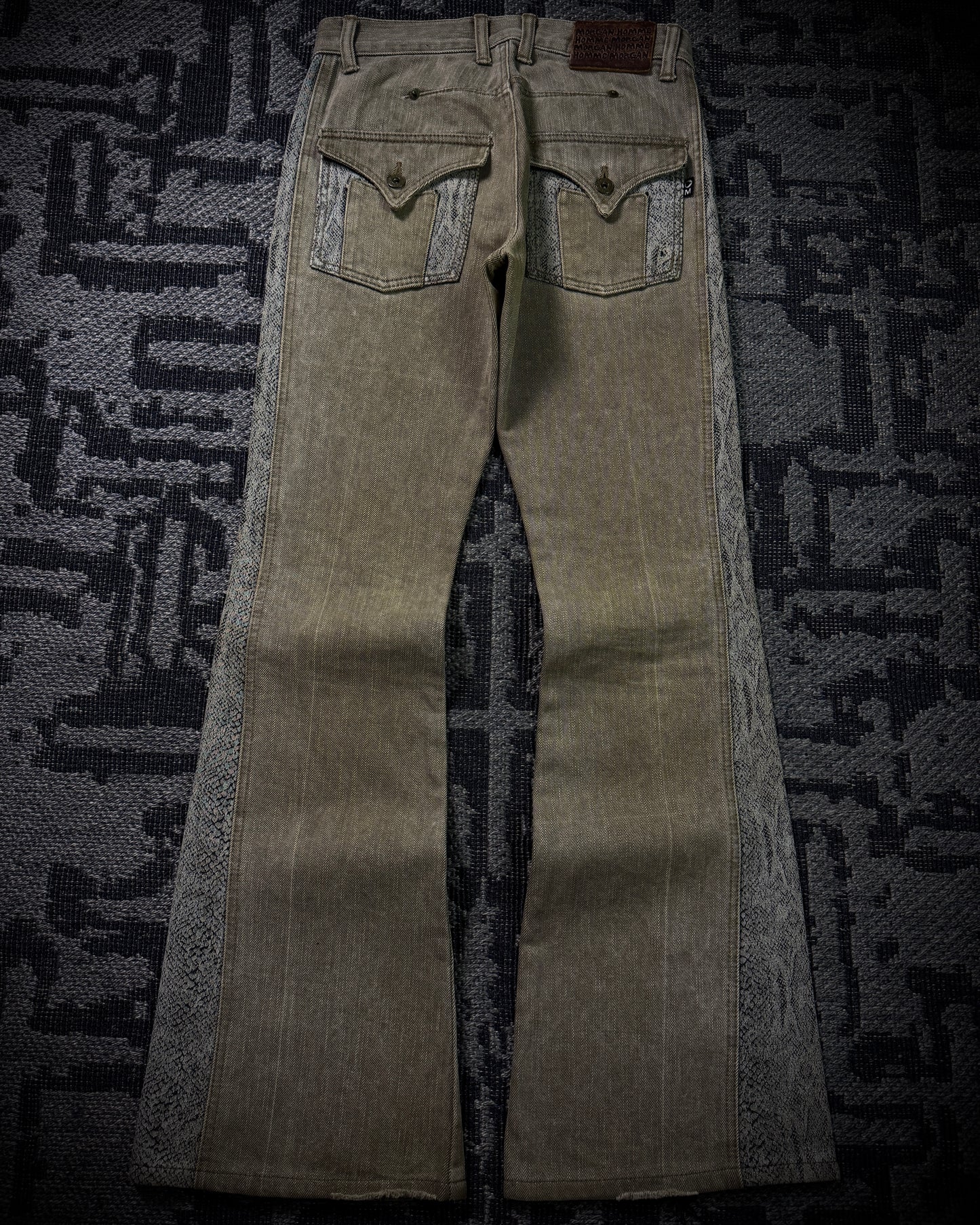 Morgan Homme Python Panel Flared Jeans