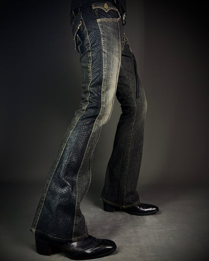 Morgan Homme Glossy Python Panel Flared Jeans