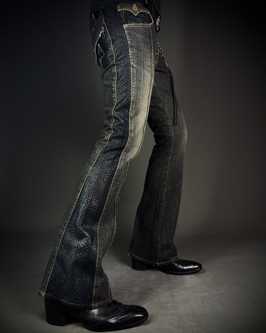 Morgan Homme Glossy Python Panel Flared Jeans