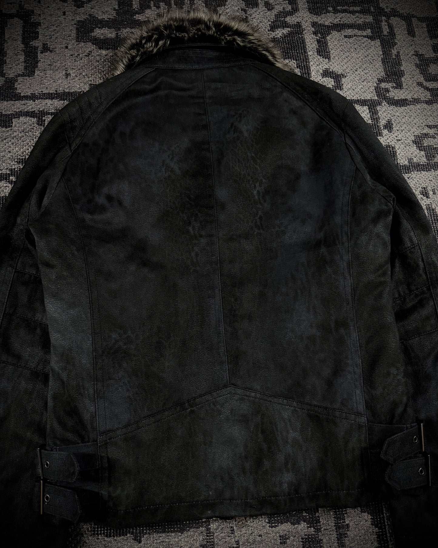 Tornado Mart Leopard Washed Black Suede Faux Fur Jacket