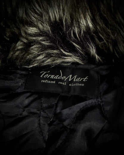 Tornado Mart Leopard Washed Black Suede Faux Fur Jacket