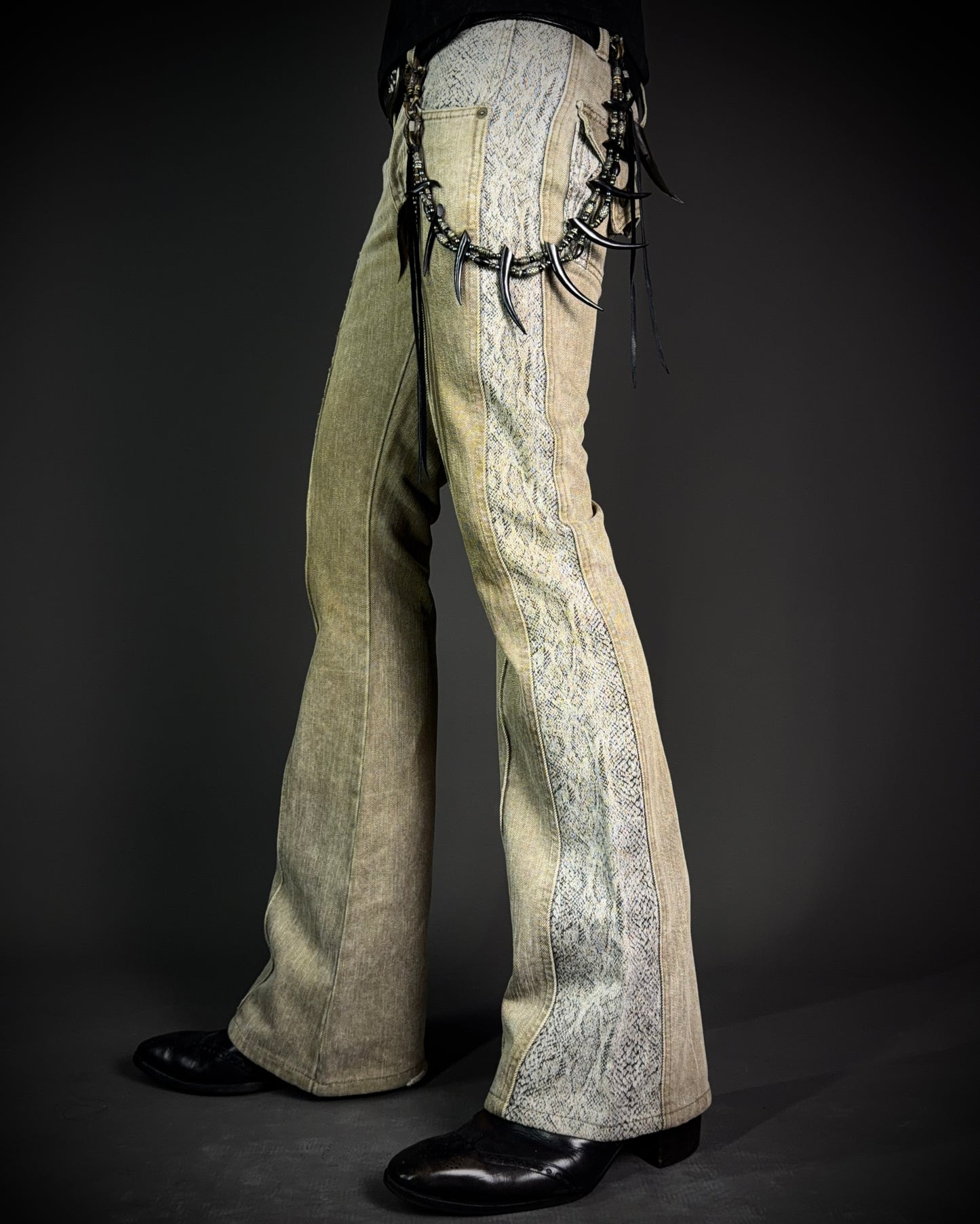 Morgan Homme Python Panel Flared Jeans