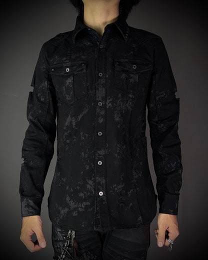 Xfrm × Jury Black Coated Splatter Studded Shirt