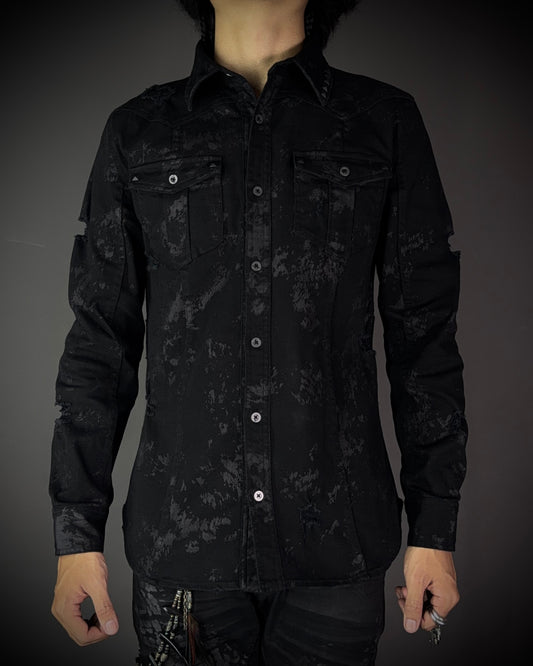 Xfrm × Jury Black Coated Splatter Studded Shirt
