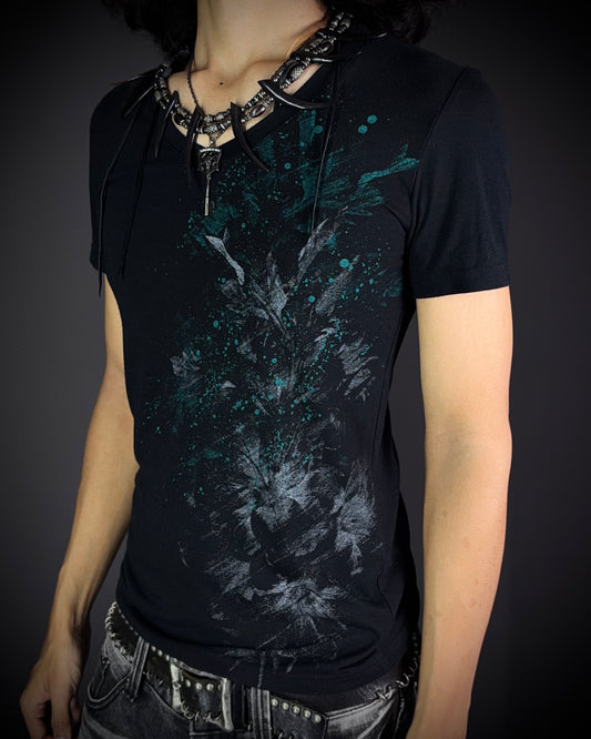 Tornado Mart Floral Splatter V-Neck T-Shirt