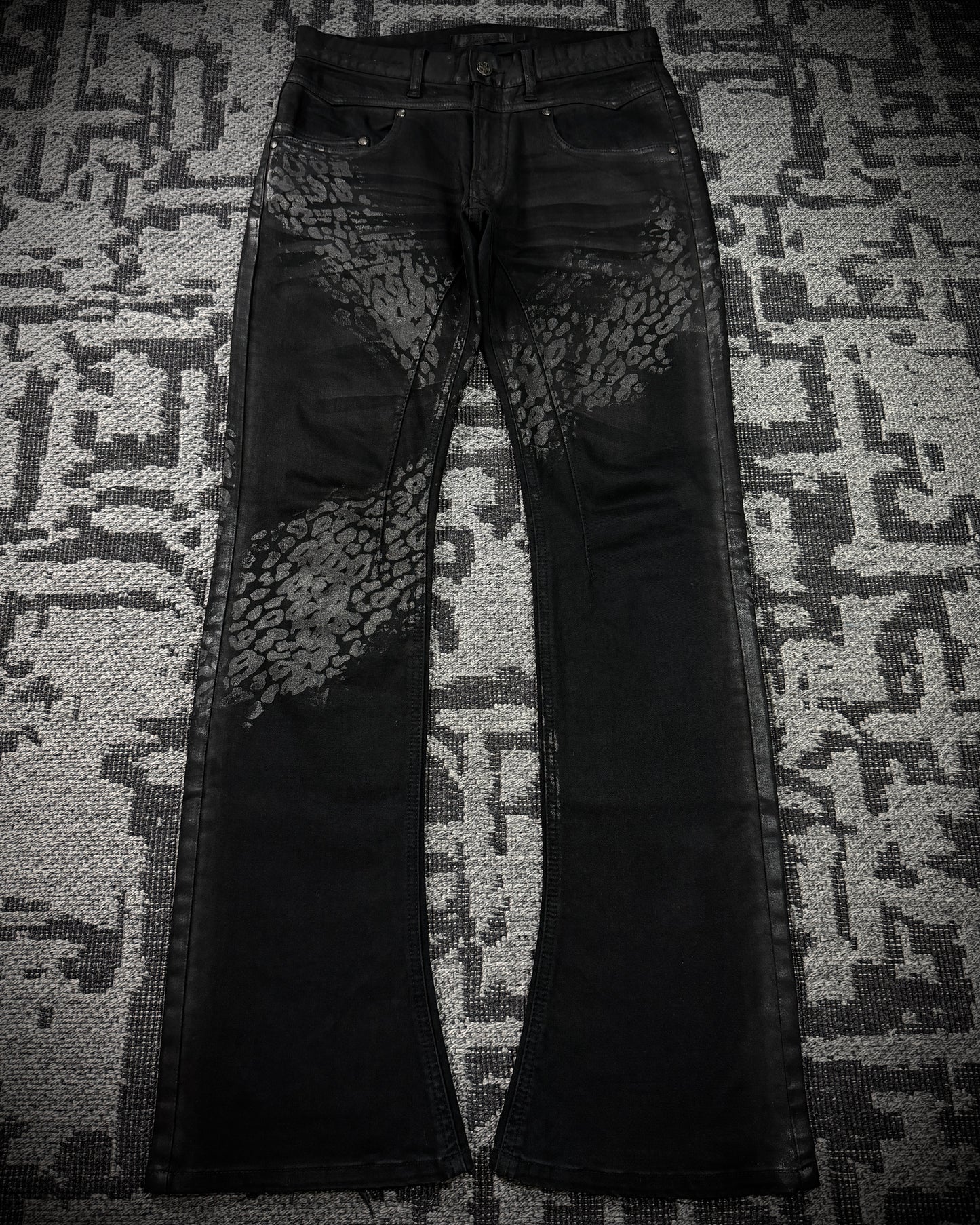 Jack Rose x Luv Maison Leopard Glitter Coated Flare Jeans