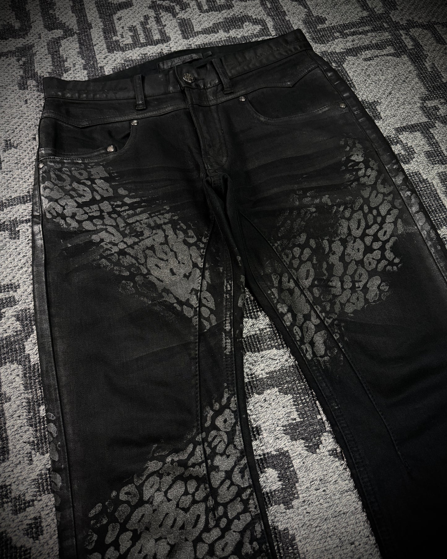 Jack Rose x Luv Maison Leopard Glitter Coated Flare Jeans