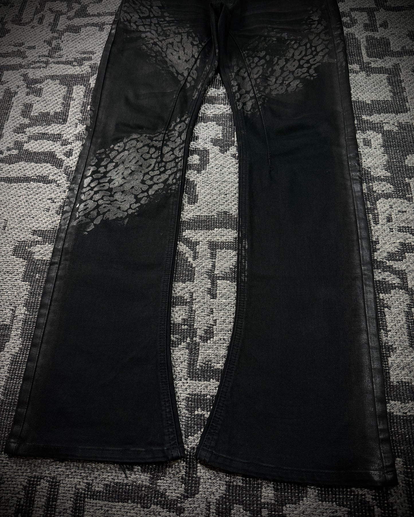 Jack Rose x Luv Maison Leopard Glitter Coated Flare Jeans