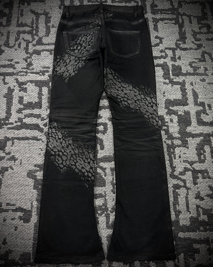 Jack Rose x Luv Maison Leopard Glitter Coated Flare Jeans