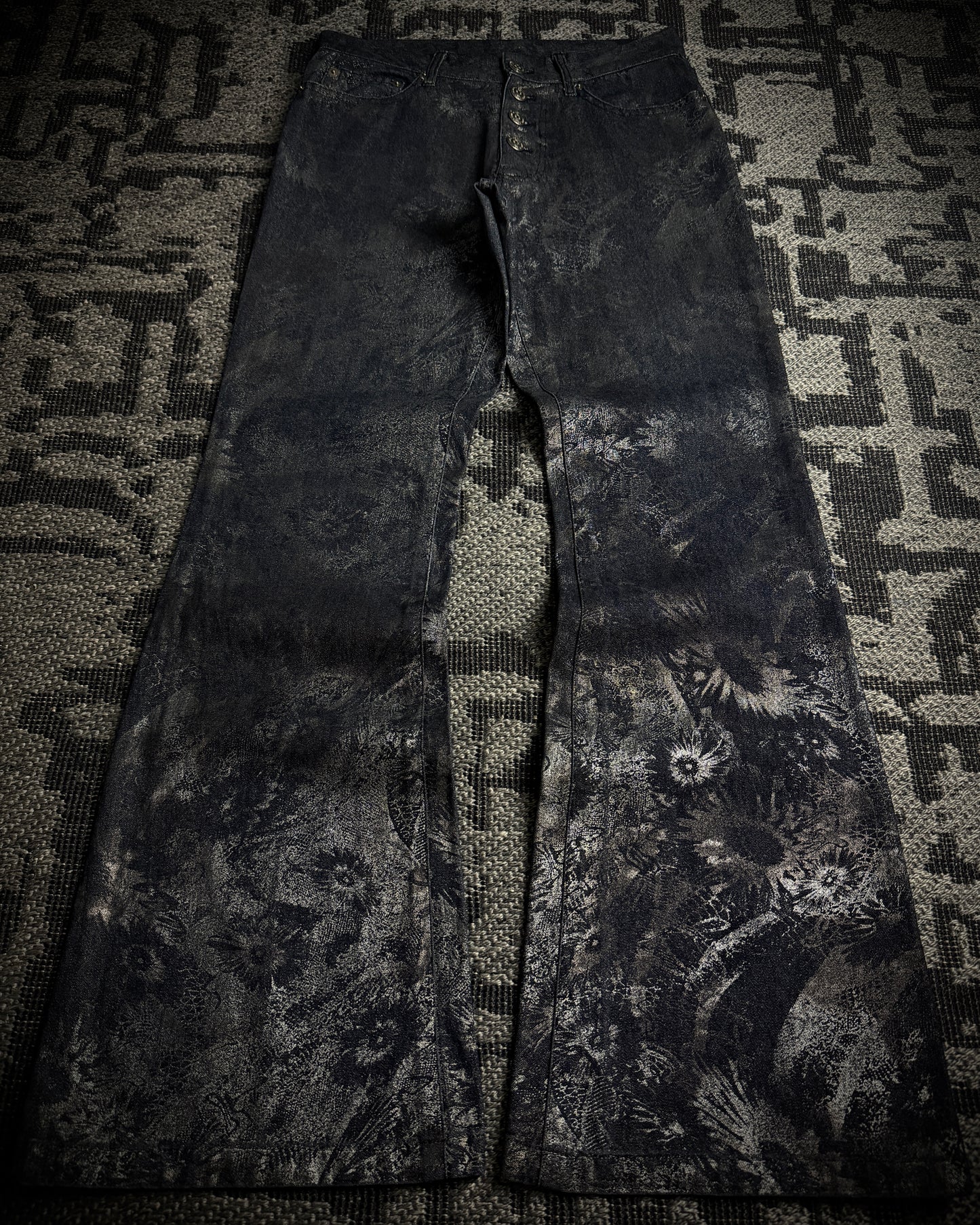 Tornado Mart Metallic Floral Foil Print Flared Pants
